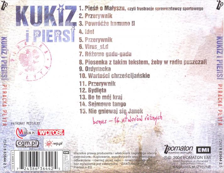 Kukiz i Piersi - Piracka Płyta - 2004 - Kukiz i Piersi - Piracka Płyta - back.jpg